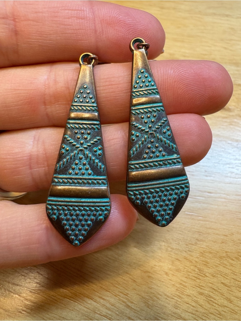 NWT Turquoise Patina Copper Drop Earrings